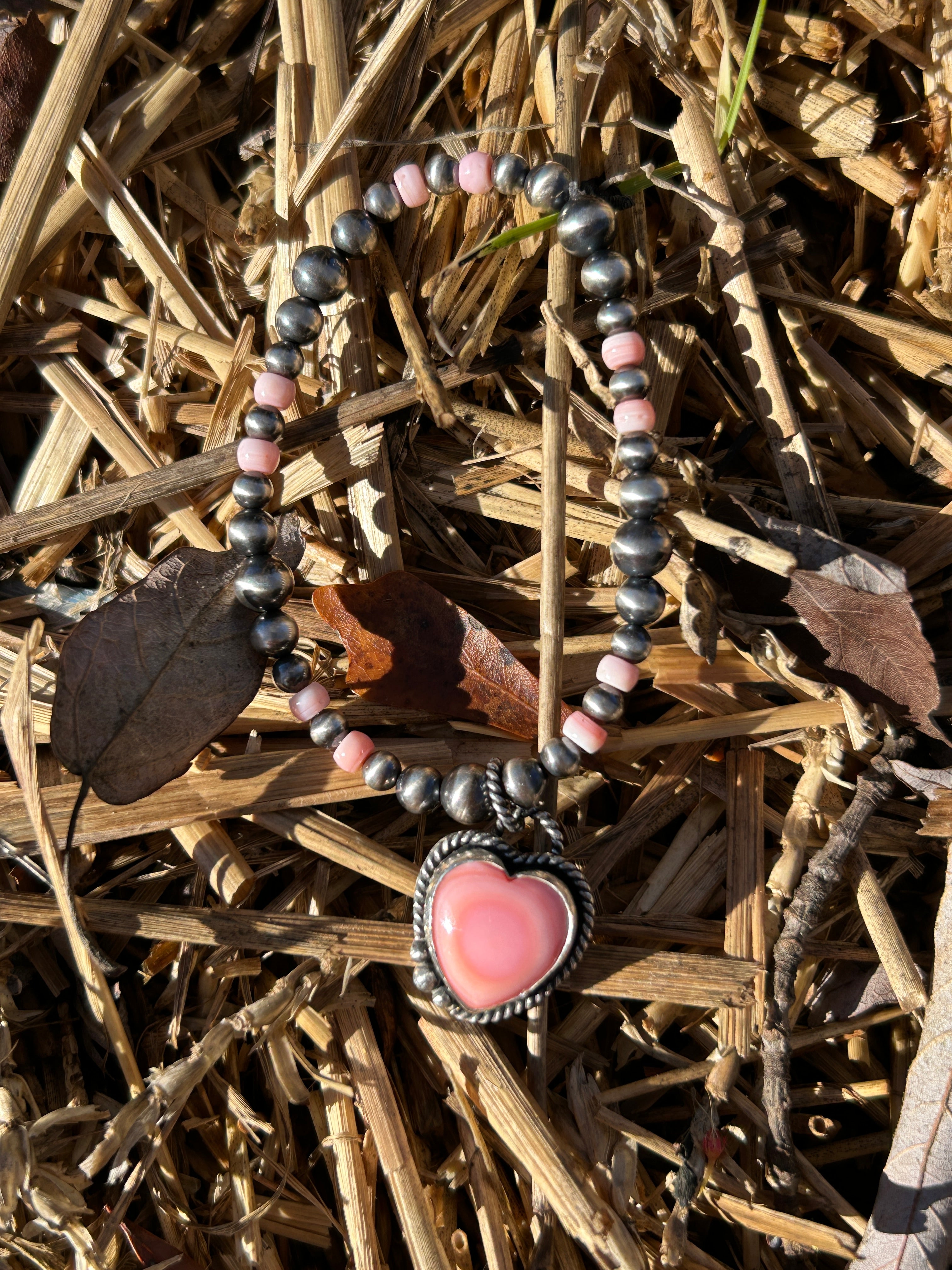 Pink Conch and Sterling Silver Pearl Charm Bracelet