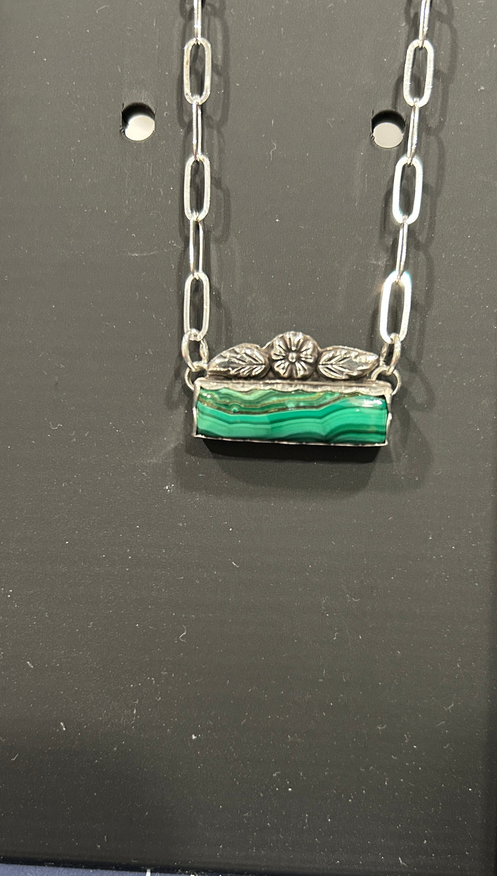 Green Malachite and Sterling Silver Bar Necklace