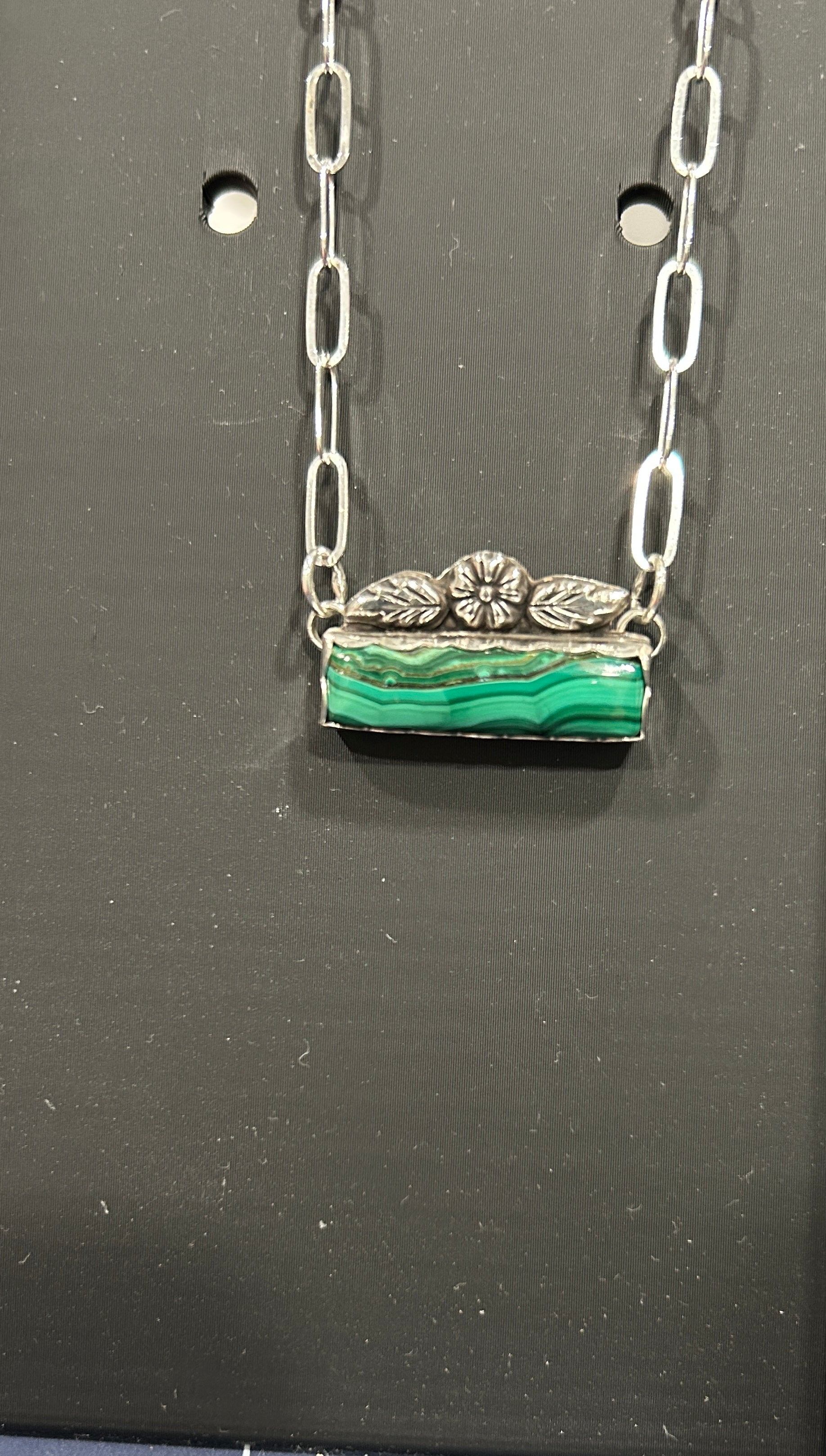 Green Malachite and Sterling Silver Bar Necklace