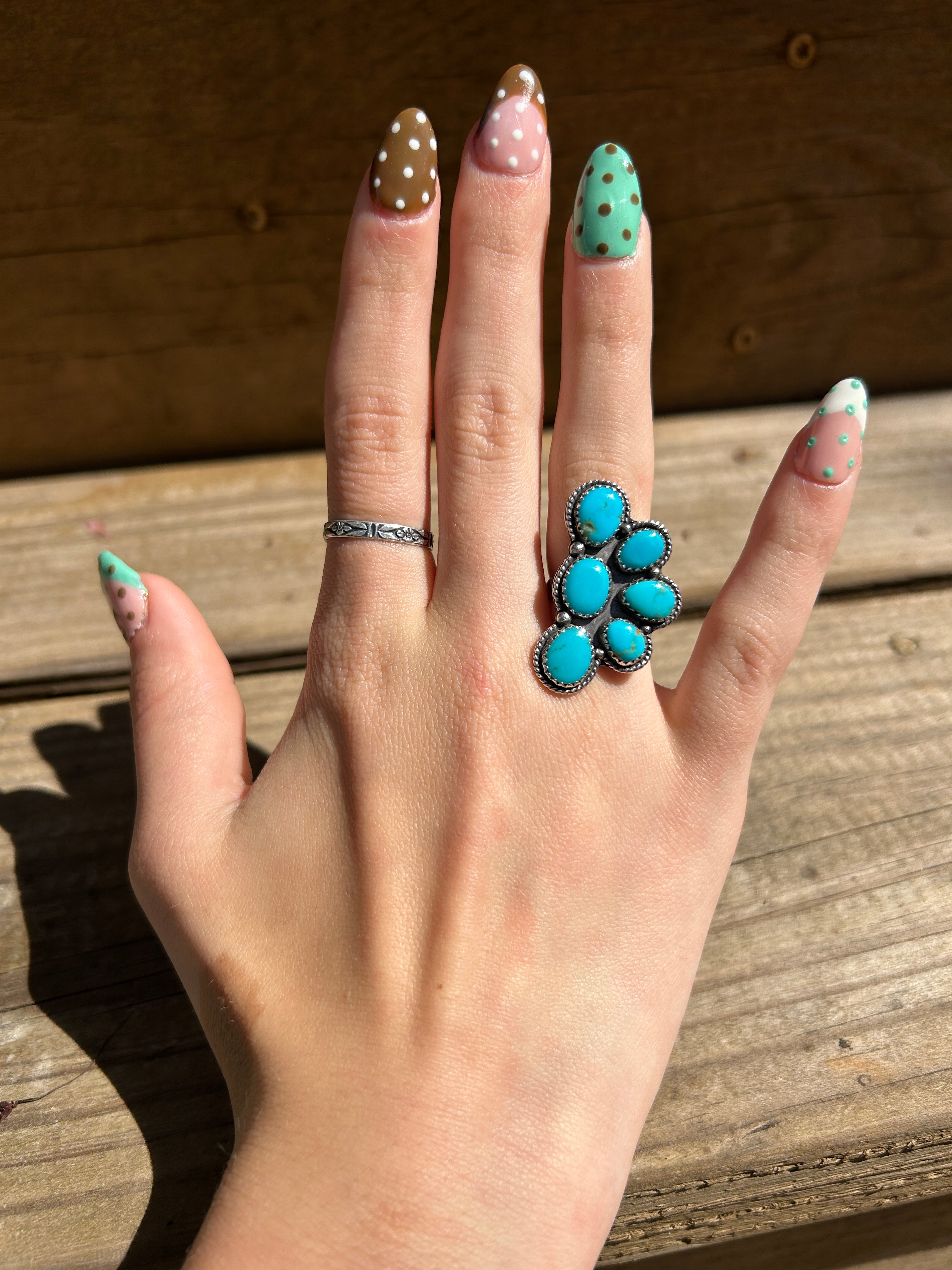 Sonoran turquoise and Sterling silver 1/2 cluster adjustable ring