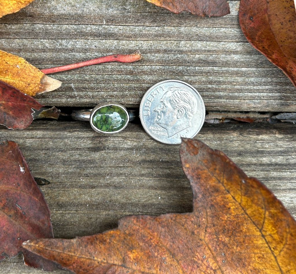 Handmade Moss Green Turquoise Sterling Silver Ring, Size 6.75