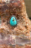 Handmade Sonoran Turquoise Ring, Teardrop Sterling Silver, Size 6.75