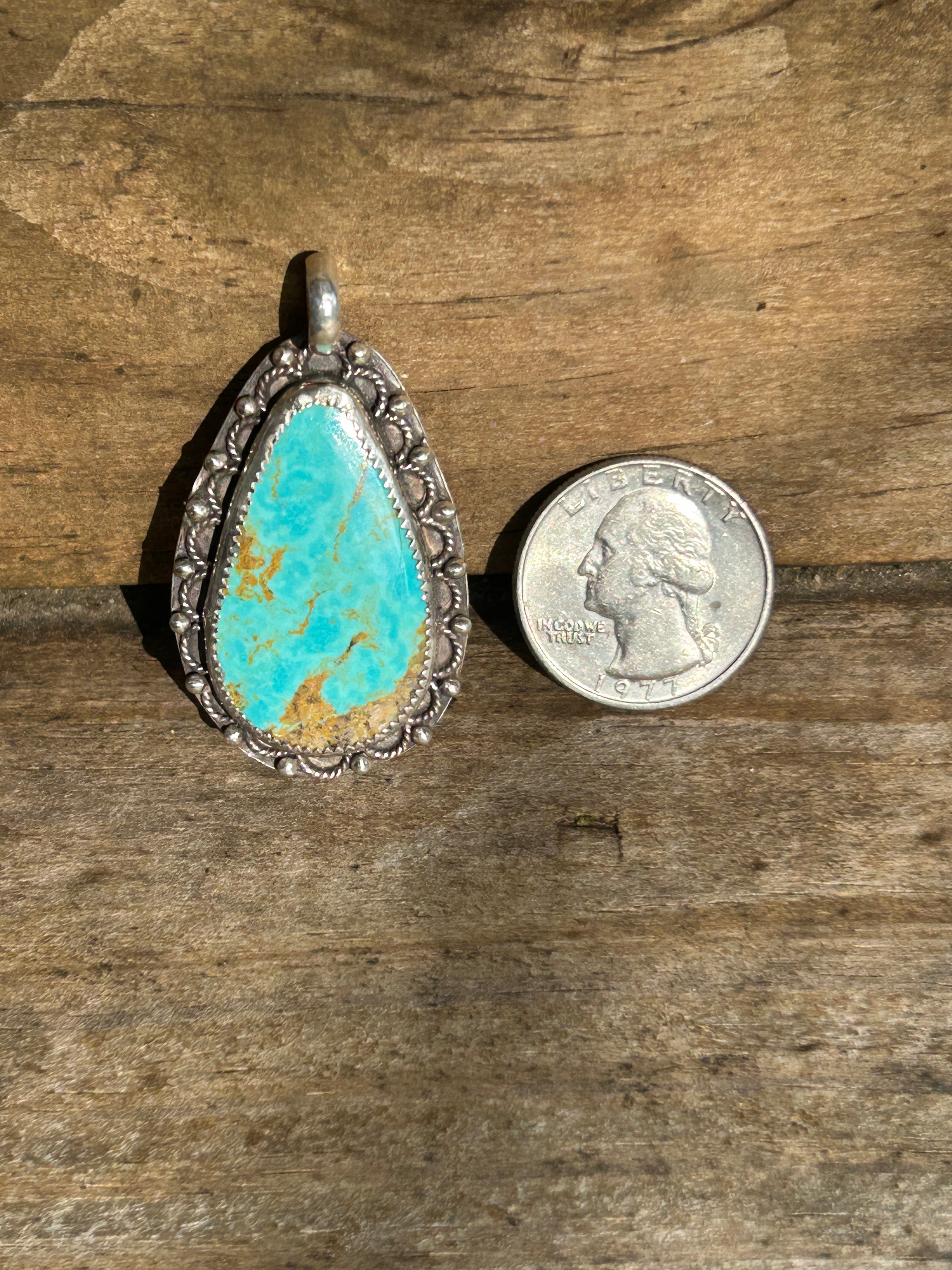 Large Turquoise and Sterling Silver Pendant