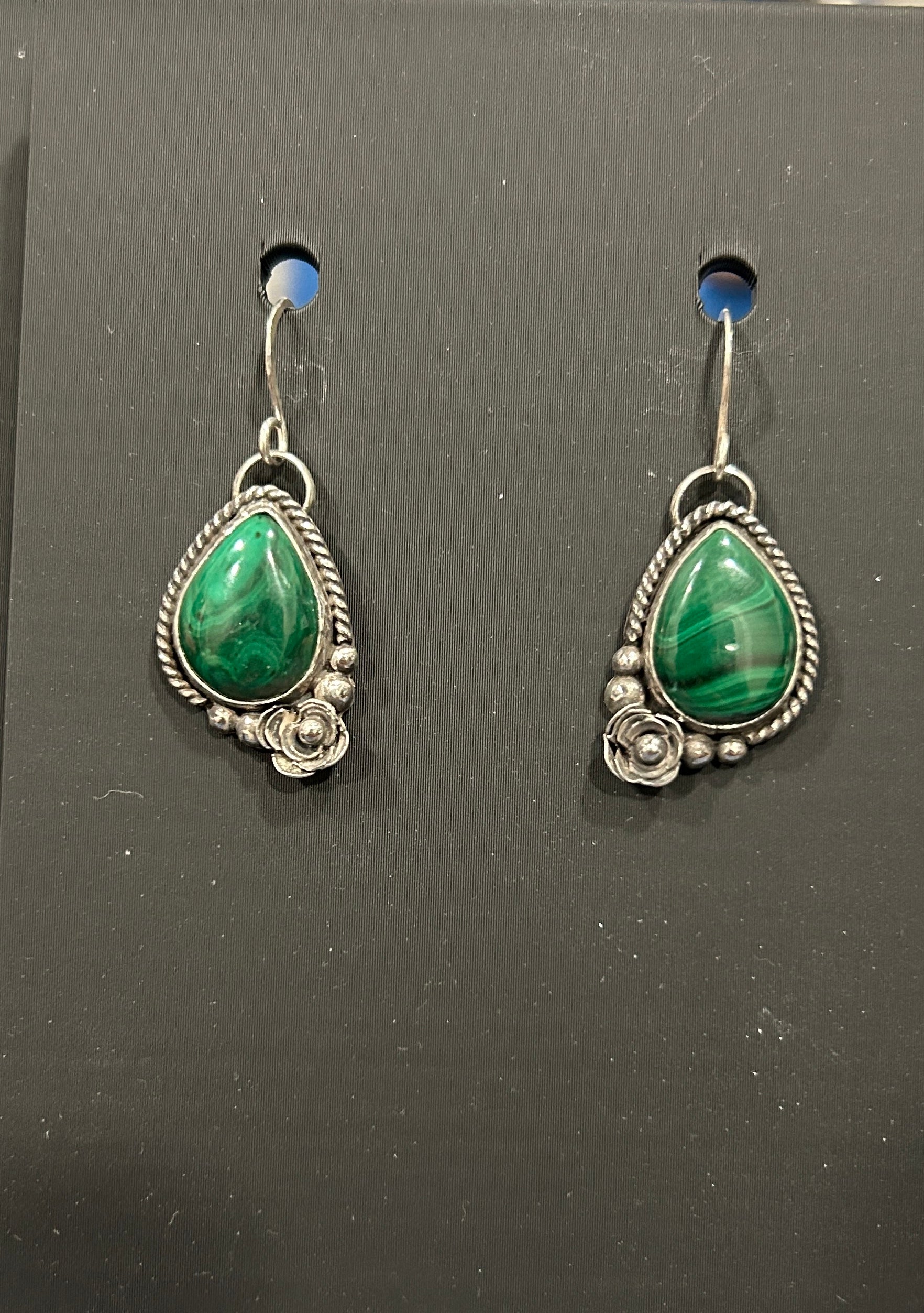 Green Malachite And Sterling Silver Dangle Earrings