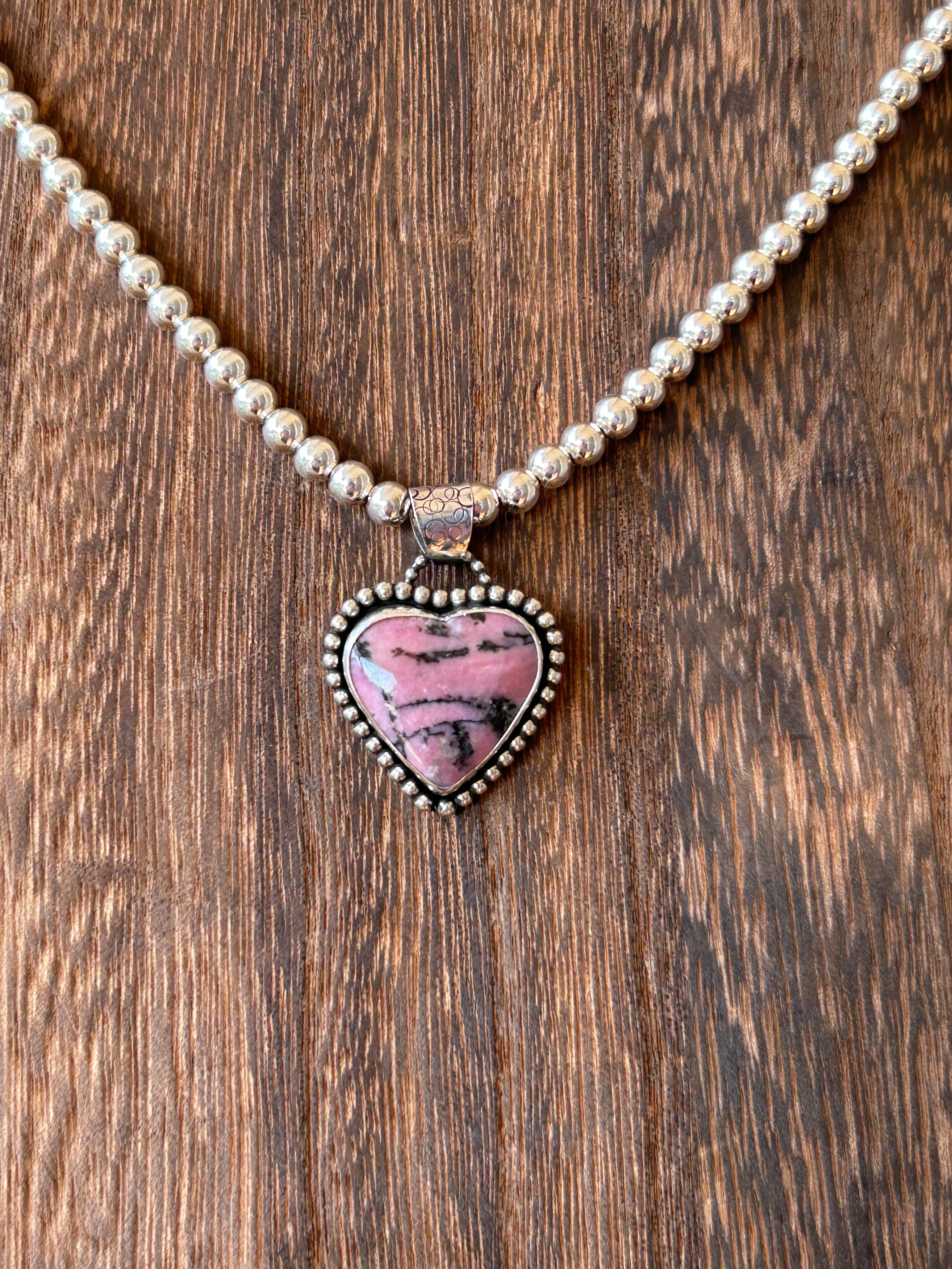 Pink Rhodolite and Sterling Silver Heart Pendant