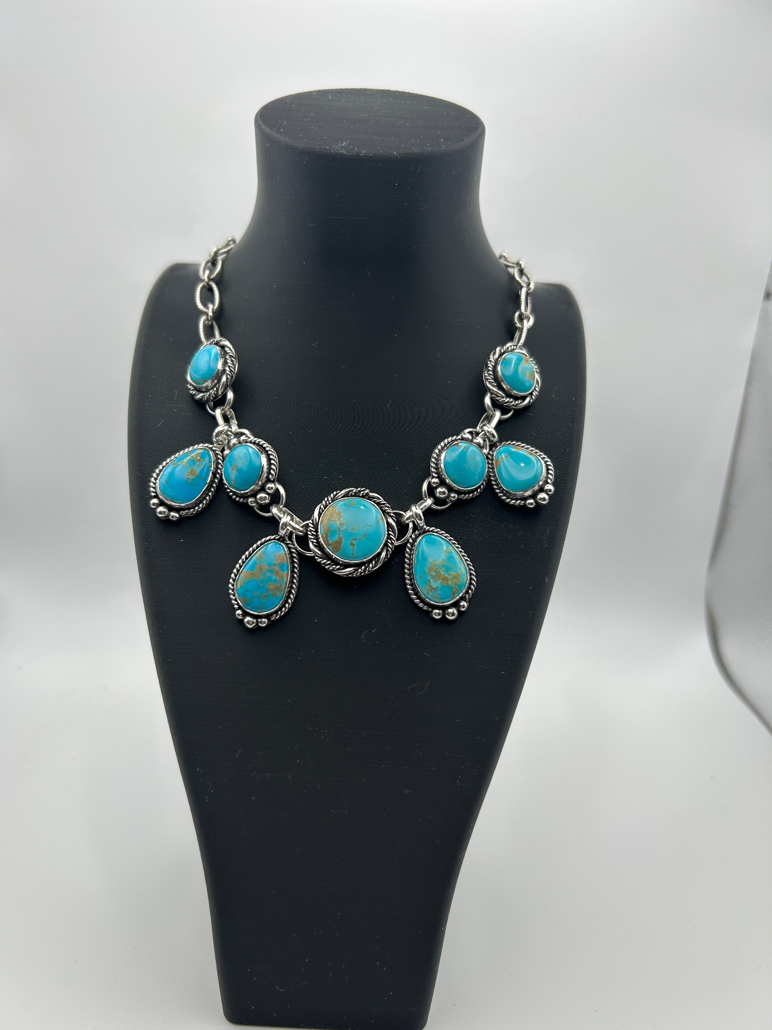 Turquoise and Sterling Silver 5 in 1 Choker Charm Lariat Necklace