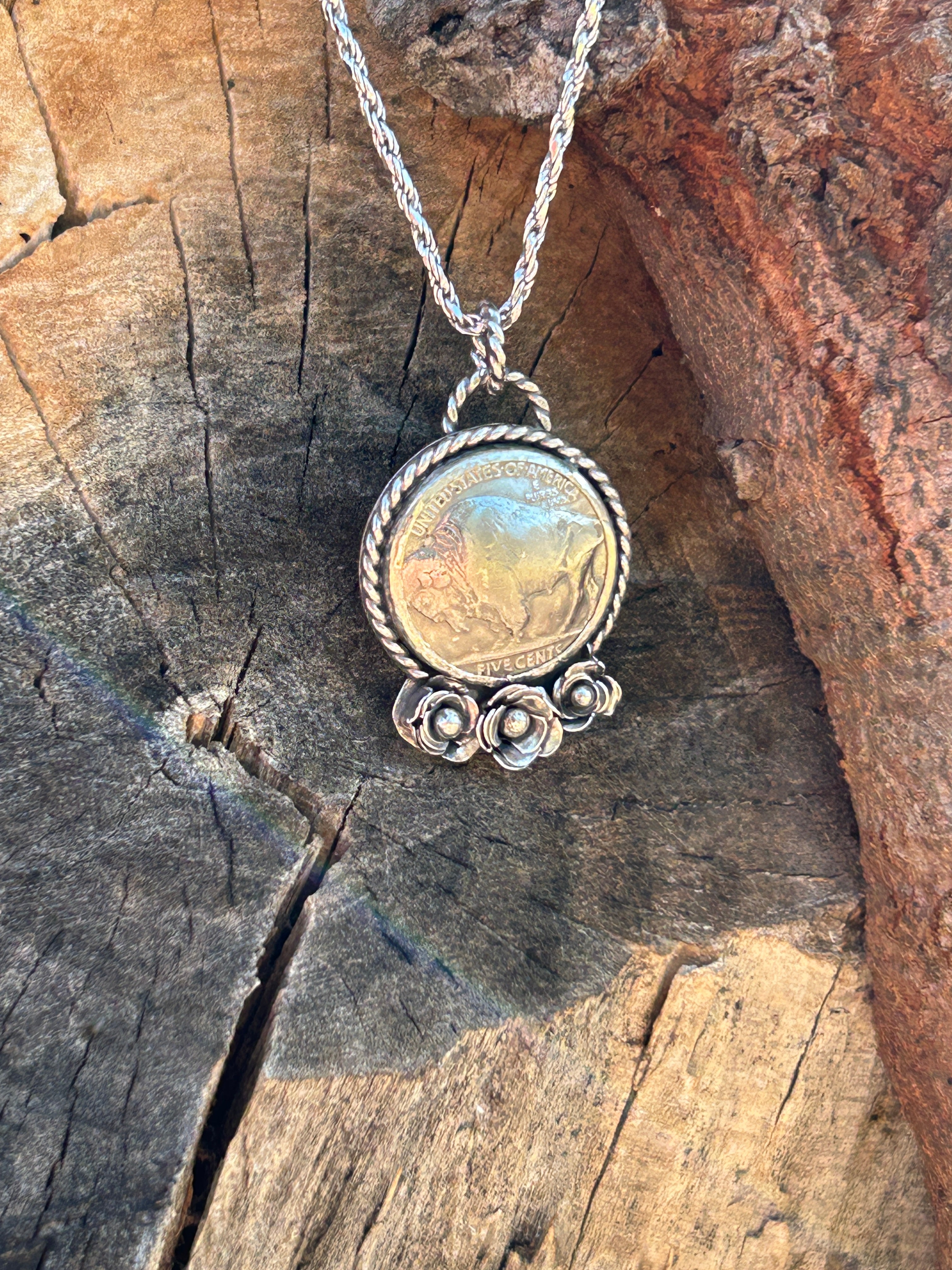 Buffalo Rose Sterling Silver Pendant