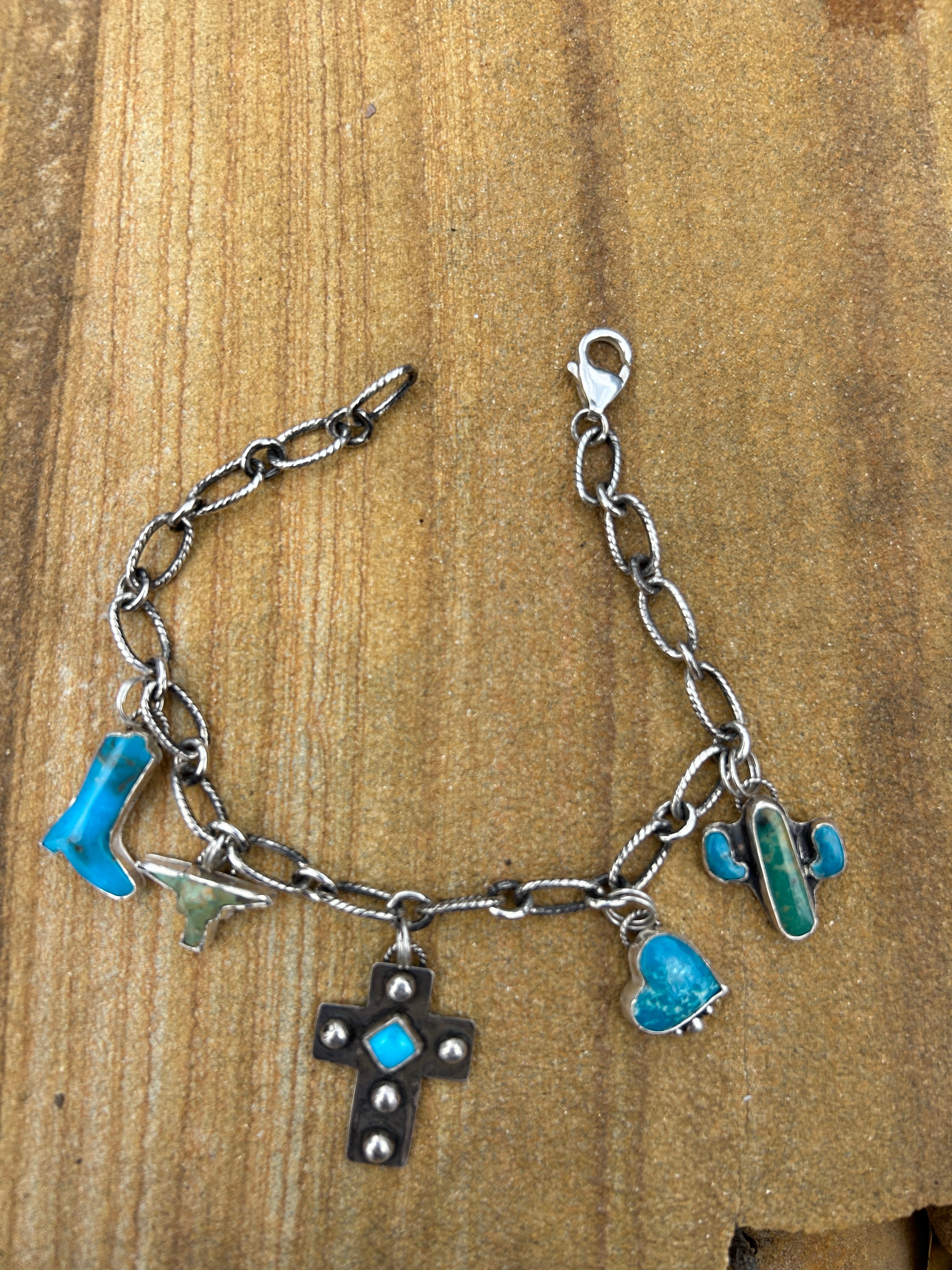 Sterling silver and Turquoise Western Charm Bracelet