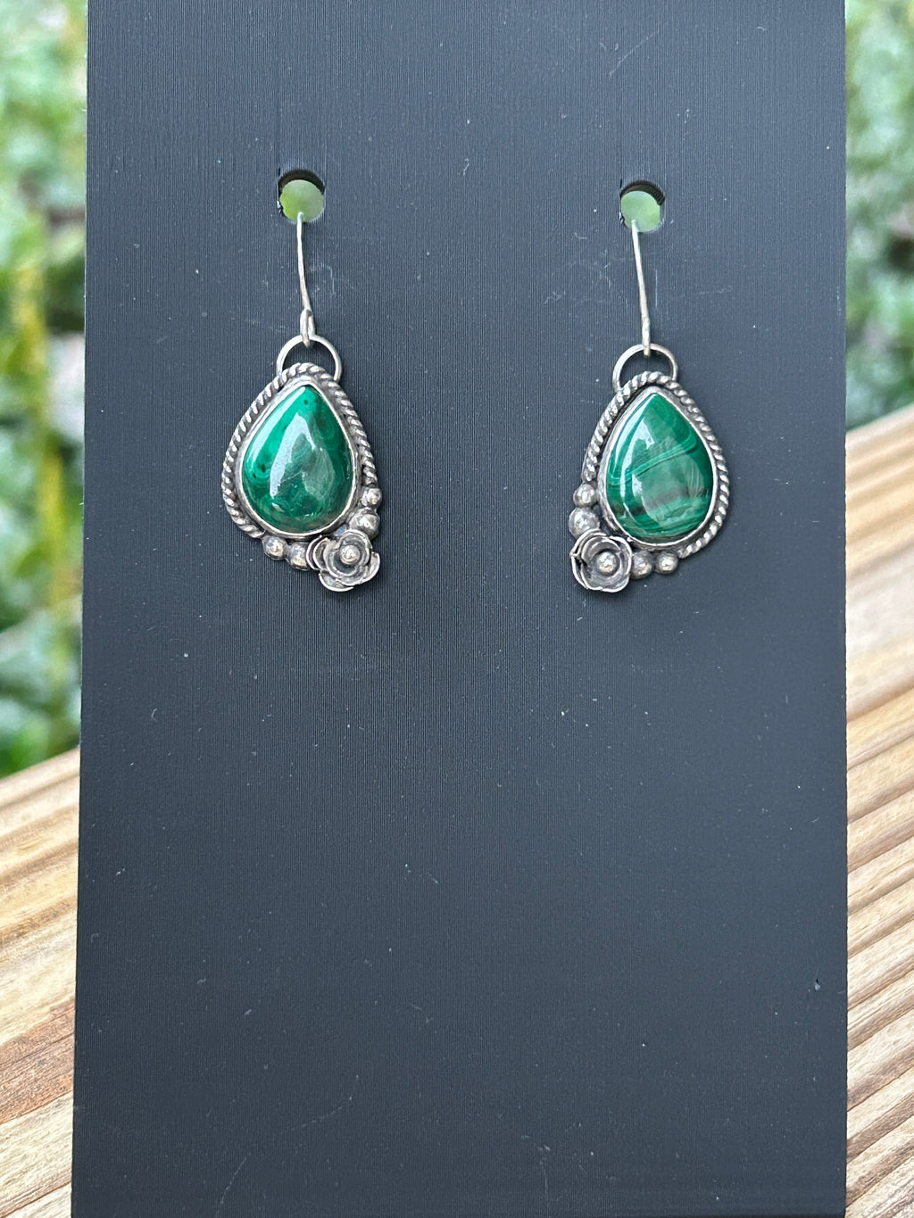 Green Malachite And Sterling Silver Dangle Earrings