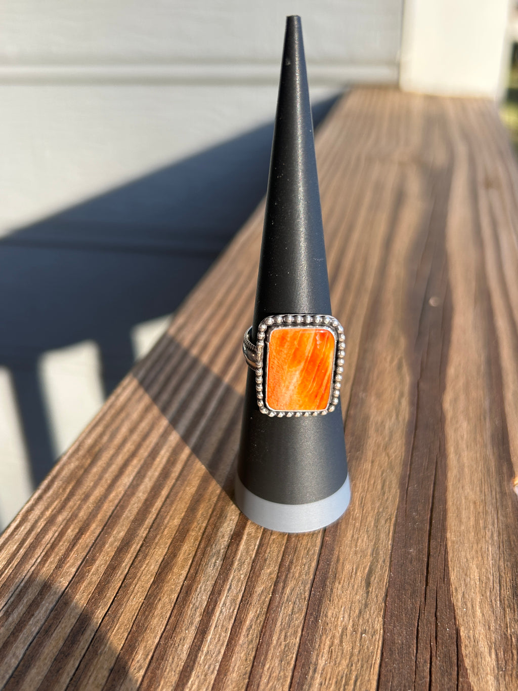 Orange spiny and Sterling silver ring