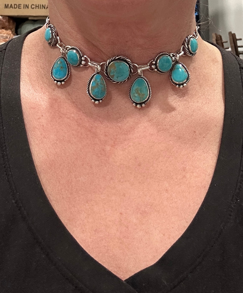 Turquoise and Sterling Silver 5 in 1 Choker Charm Lariat Necklace