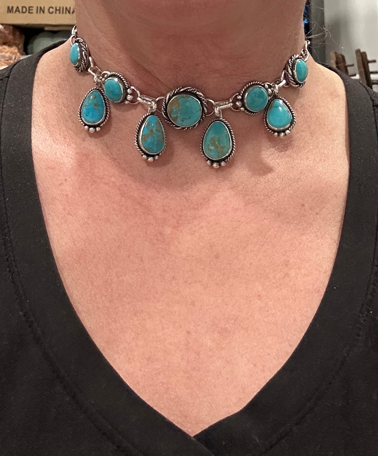 Turquoise and Sterling Silver 5 in 1 Choker Charm Lariat Necklace
