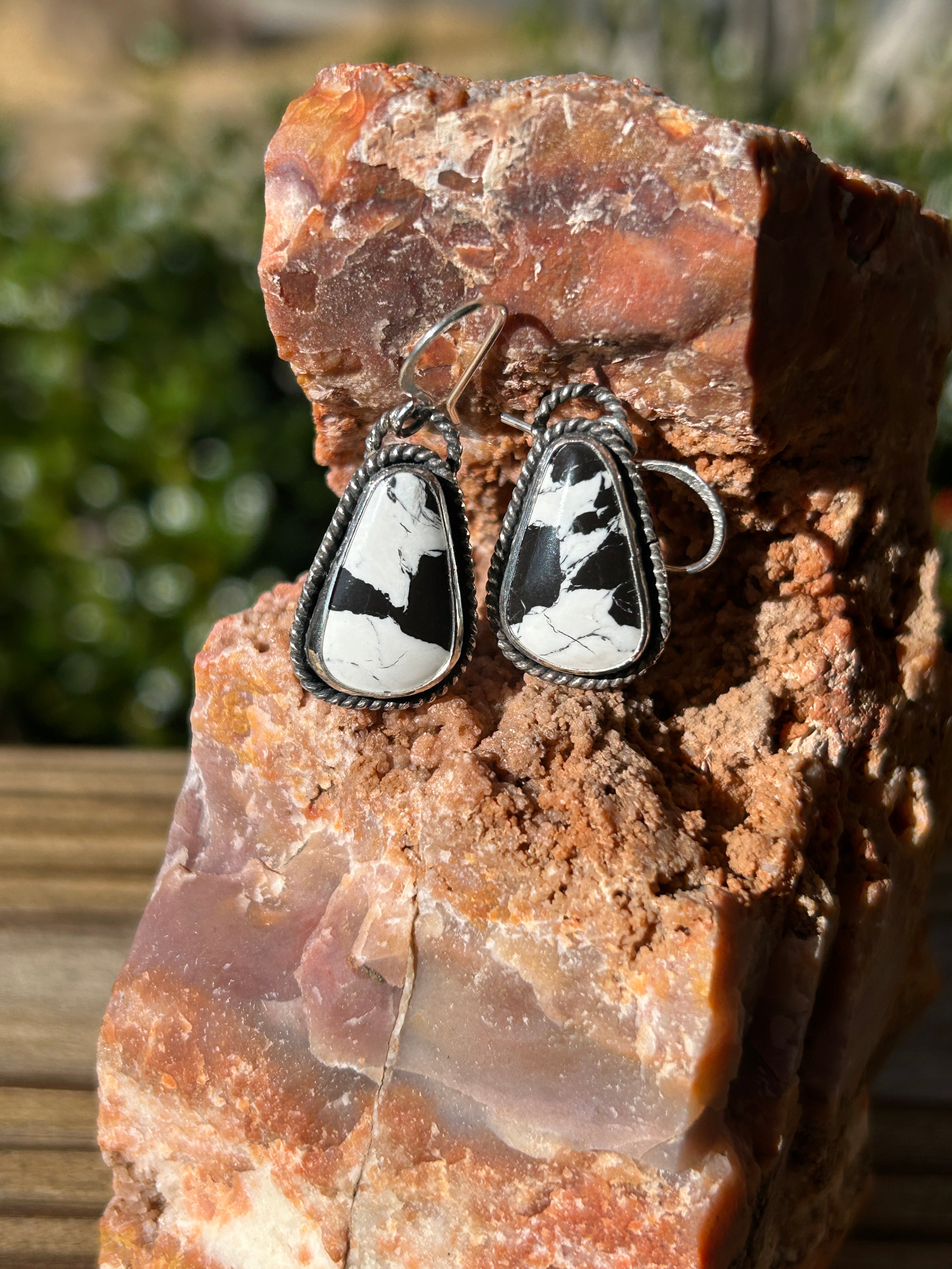 White Buffalo And Sterling Silver Dangle Drop Earrings