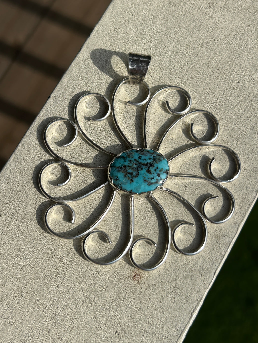 Large Flower Pendant w/Hubei Turquoise Center