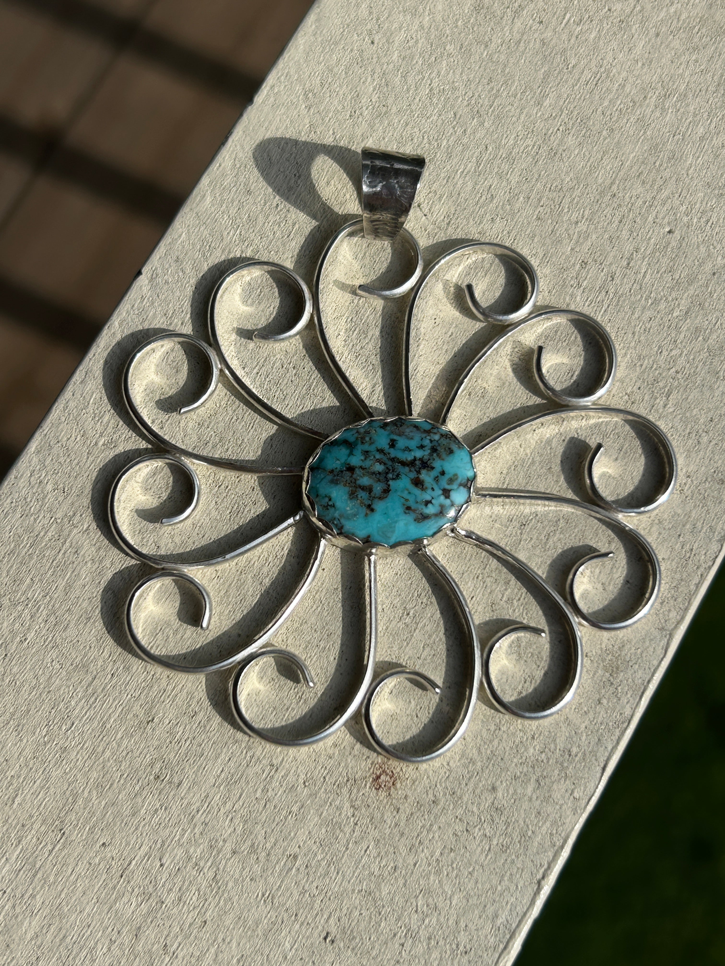 Large Flower Pendant w/Hubei Turquoise Center