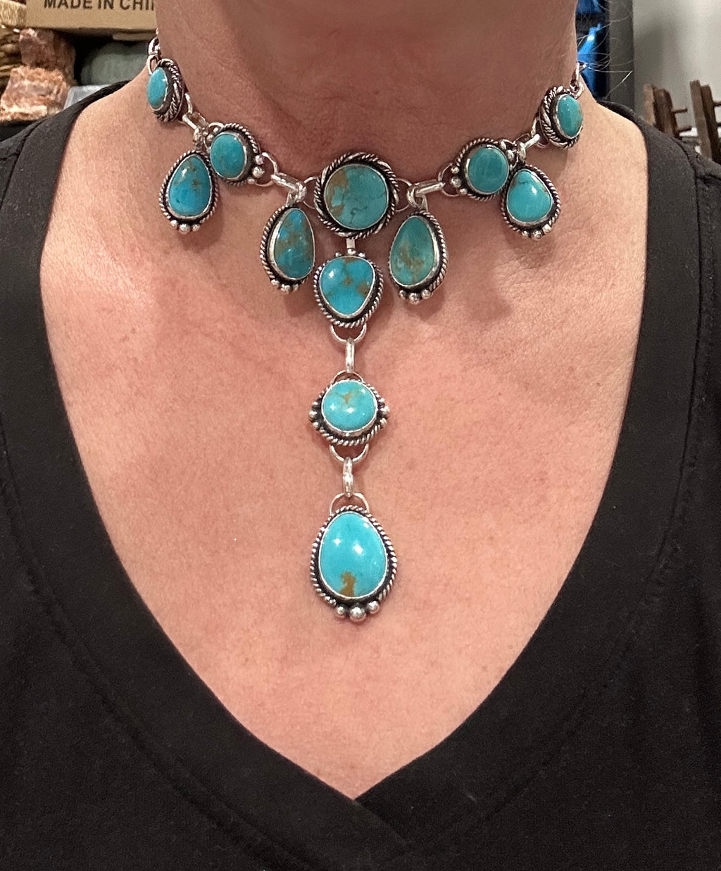 Turquoise and Sterling Silver 5 in 1 Choker Charm Lariat Necklace