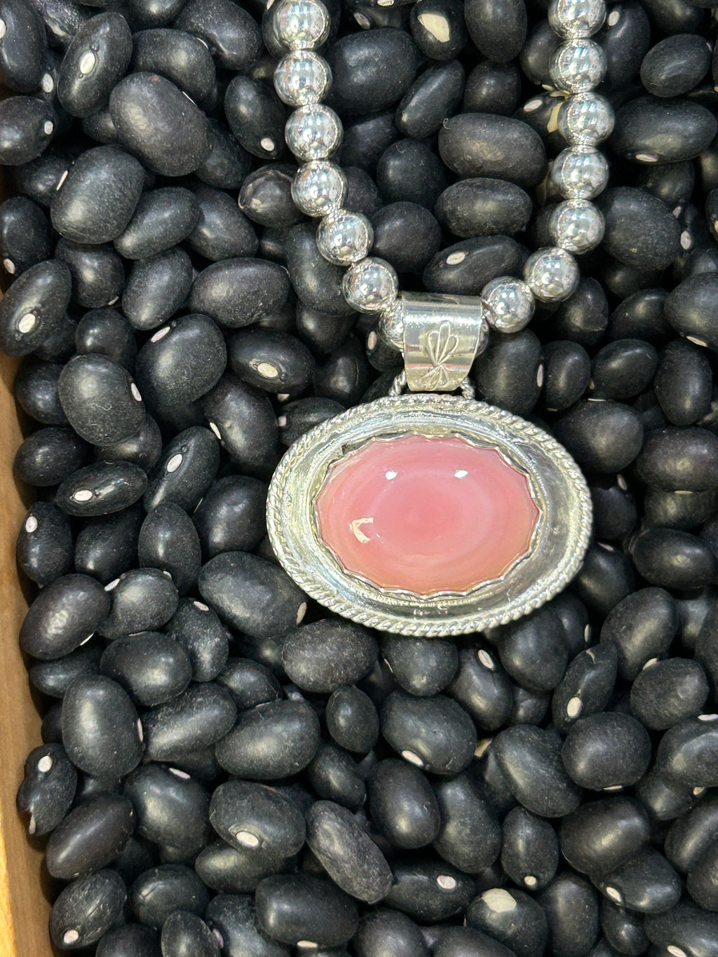 Pink Conch and Sterling Silver Oval Pendant