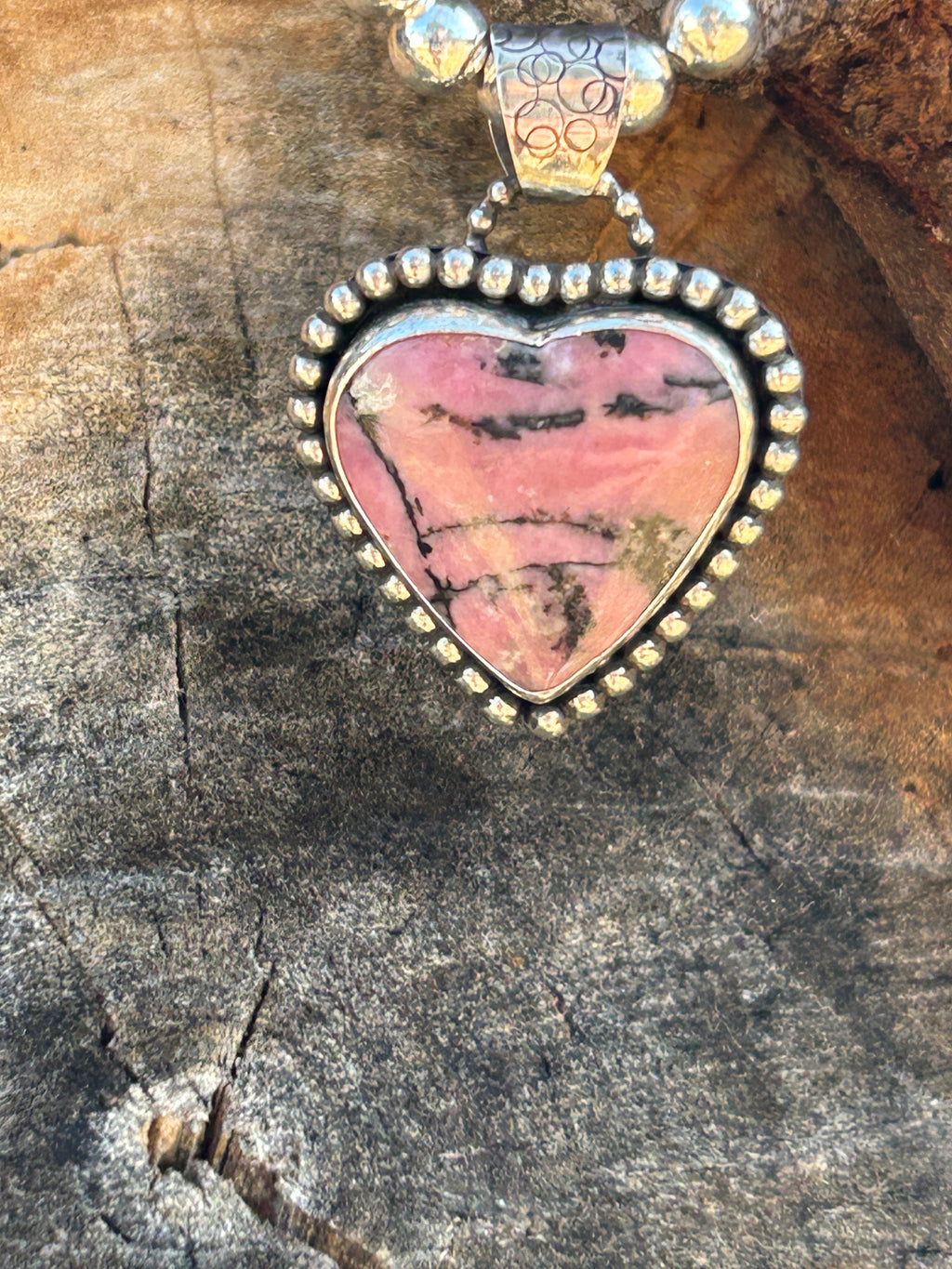 Pink Rhodolite and Sterling Silver Heart Pendant