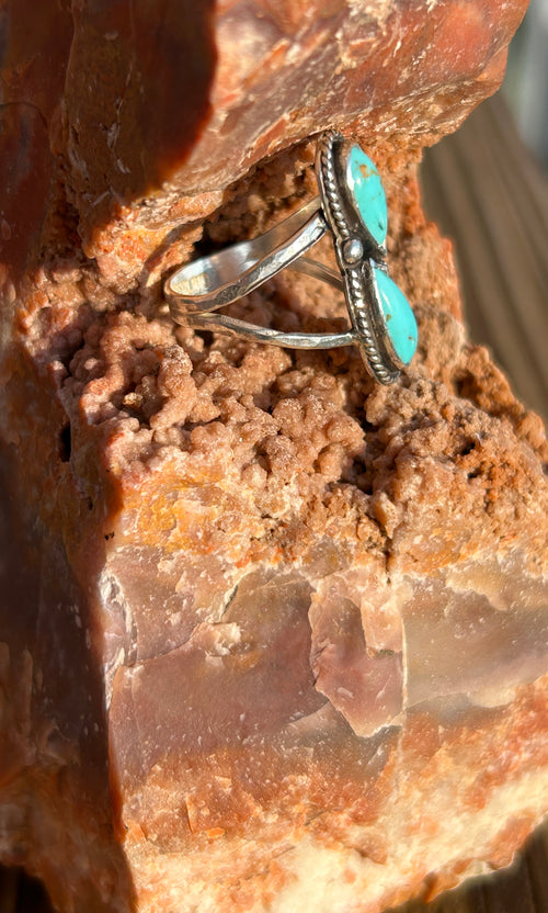 2 Stone Turquoise ring Size 6.5
