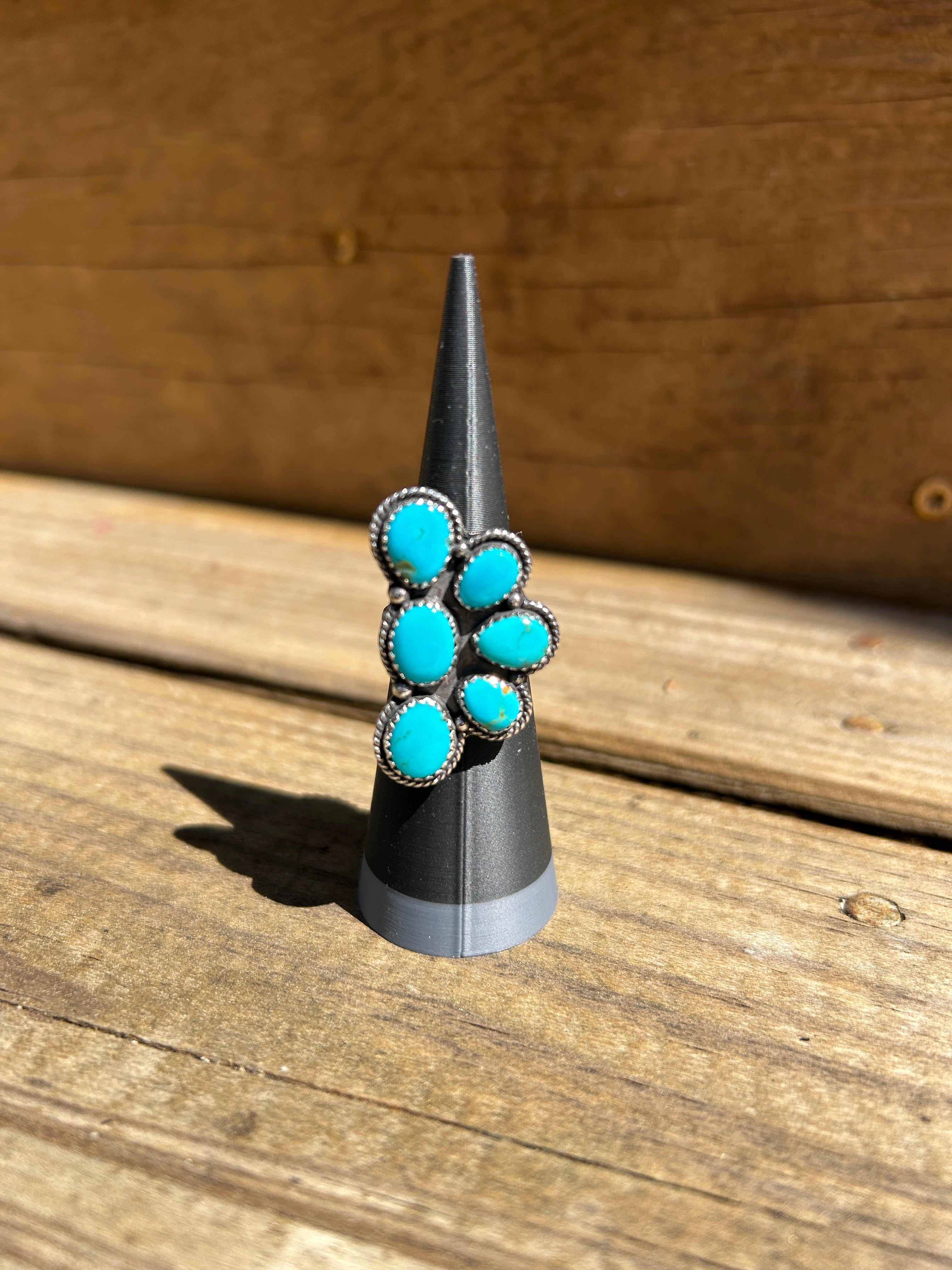 Sonoran turquoise and Sterling silver 1/2 cluster adjustable ring
