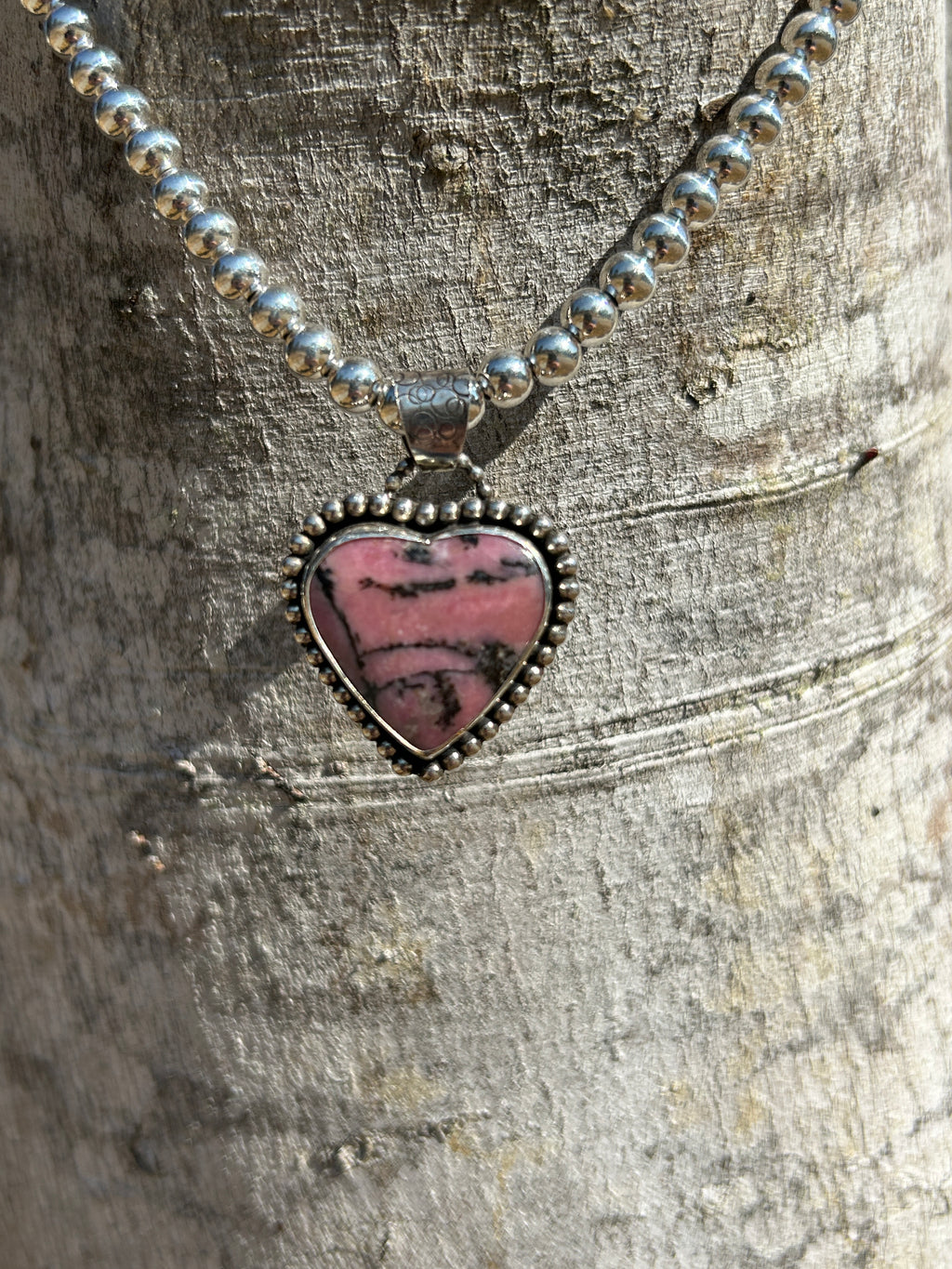 Pink Rhodolite and Sterling Silver Heart Pendant