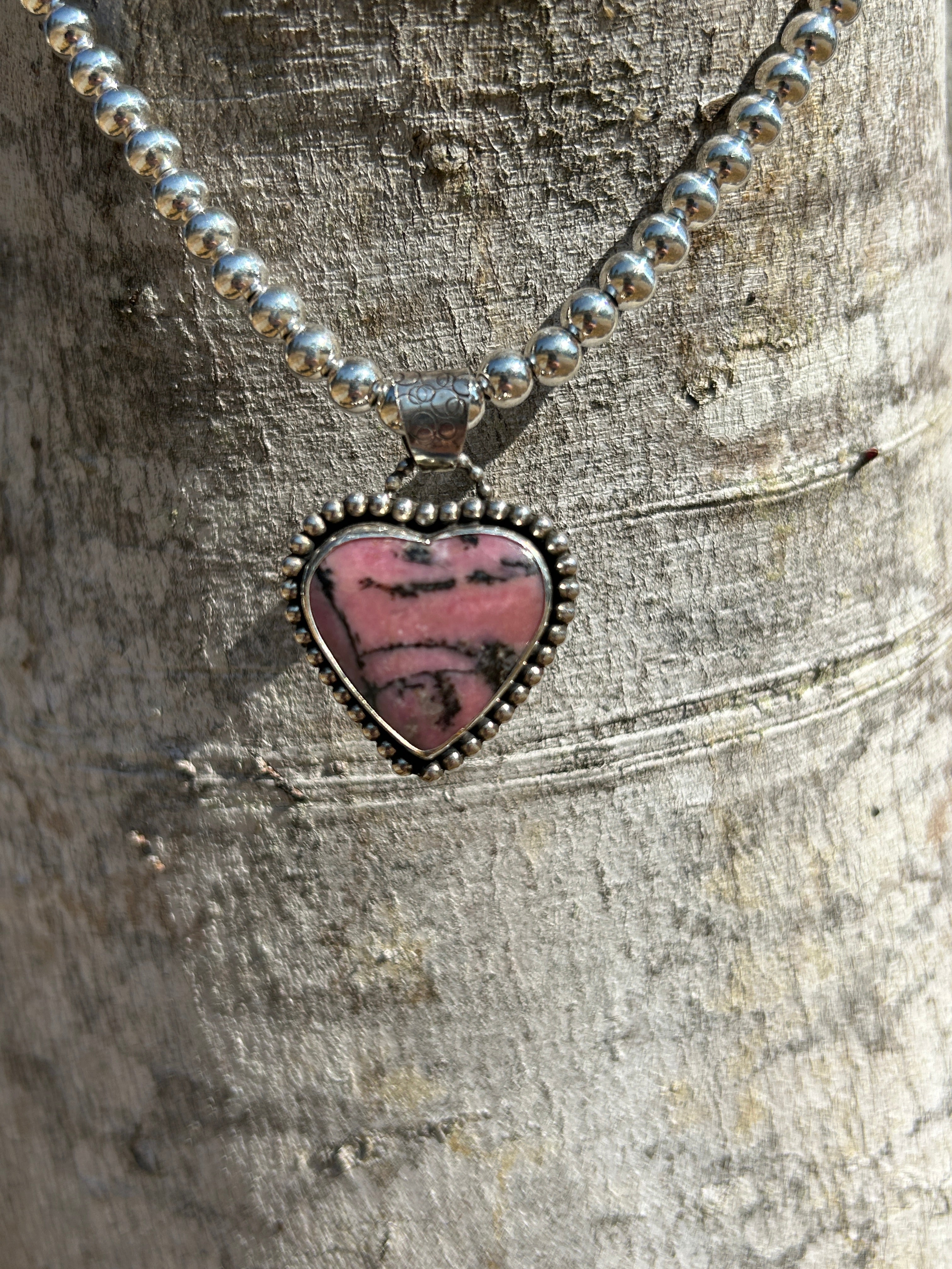 Pink Rhodolite and Sterling Silver Heart Pendant