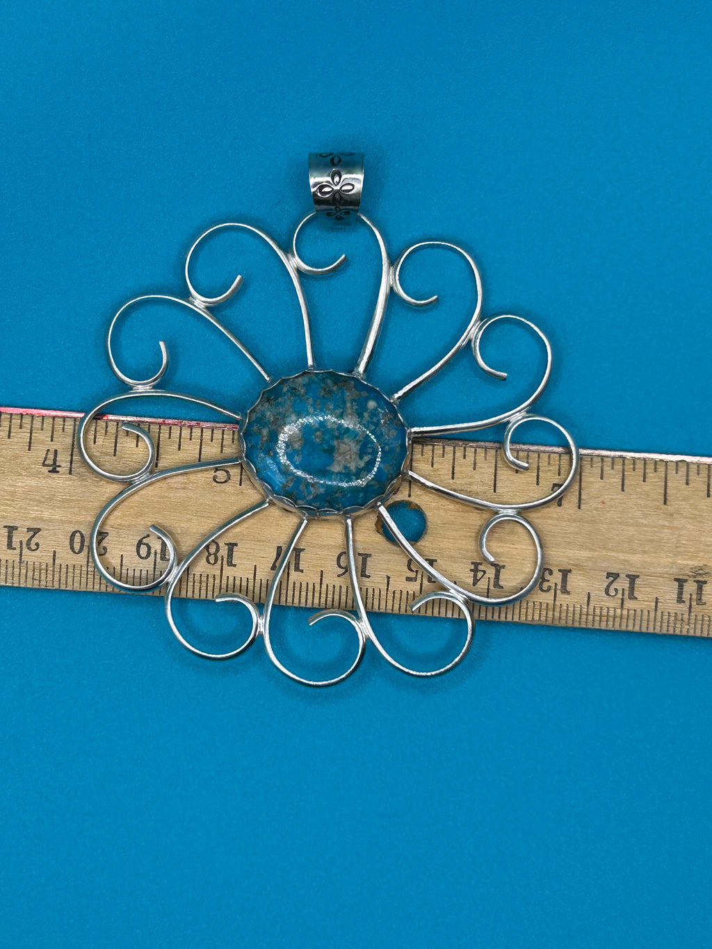 Large Turquoise and Sterling Flower Pendant