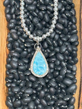 Sterling Silver Natural Larimar Teardrop Necklace