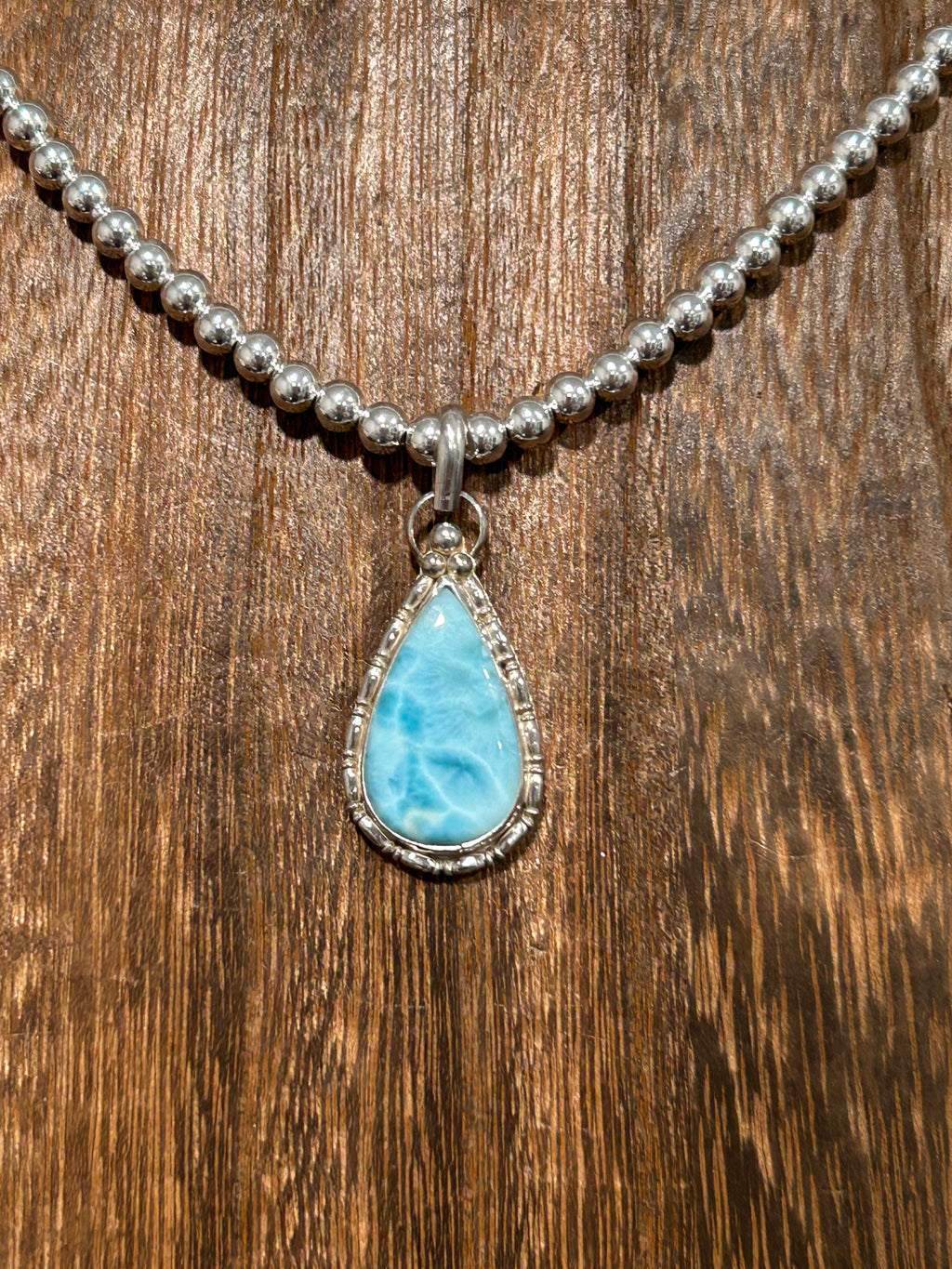 Sterling Silver Natural Larimar Teardrop Necklace