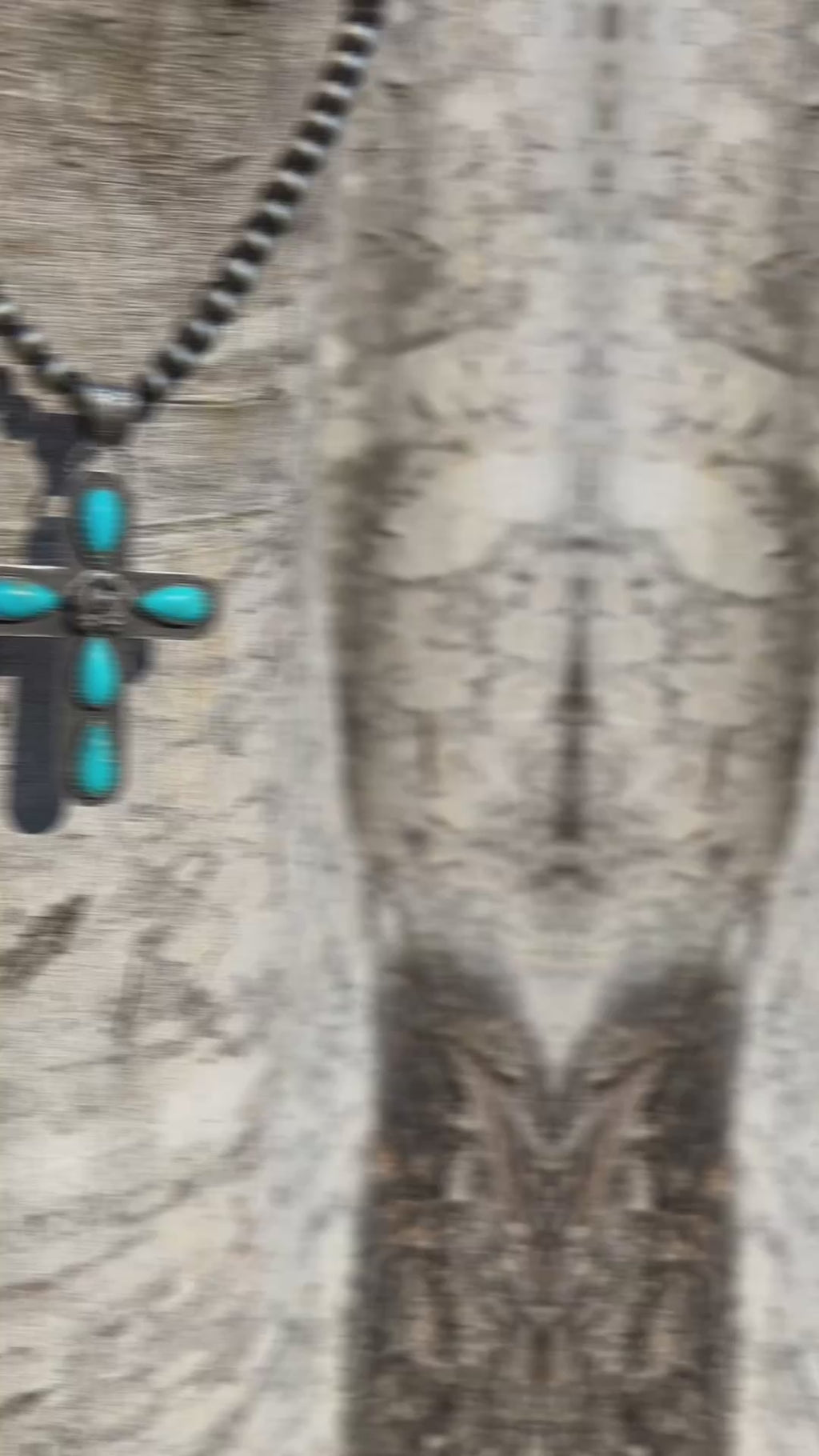 Sterling Silver and Turquoise Cross Pendant with Rustic Rose Detail